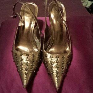 Bronze leather slingback 4 inch heels
